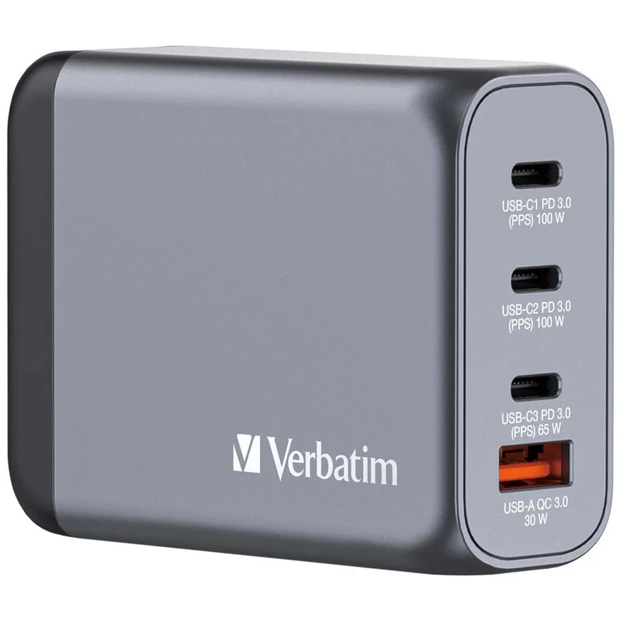 ראש  טעינה Verbatim GaN Charger 100W 3XTYPEC 1XUSB