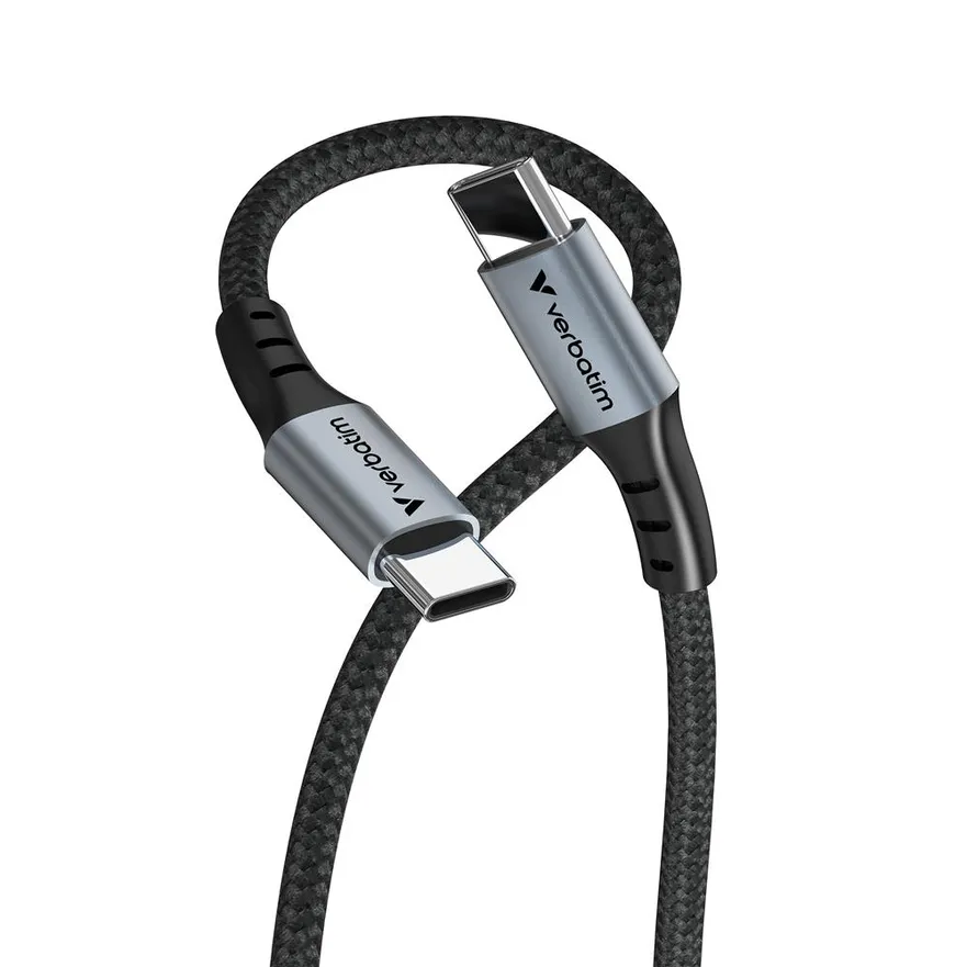 כבל סינכרון איכותי VERBATIM SYNC & CHARGE USB C TO USB C 100W 1.2M