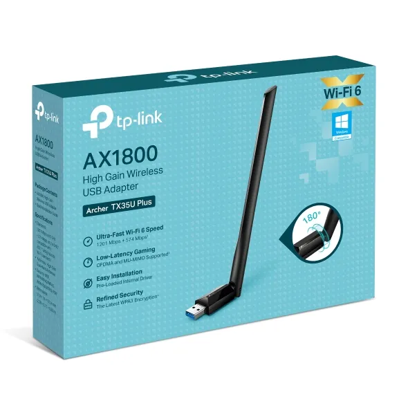 מתאם רשת אלחוטי TP-Link AX1800 WiFi 6 Archer TX35U Plus